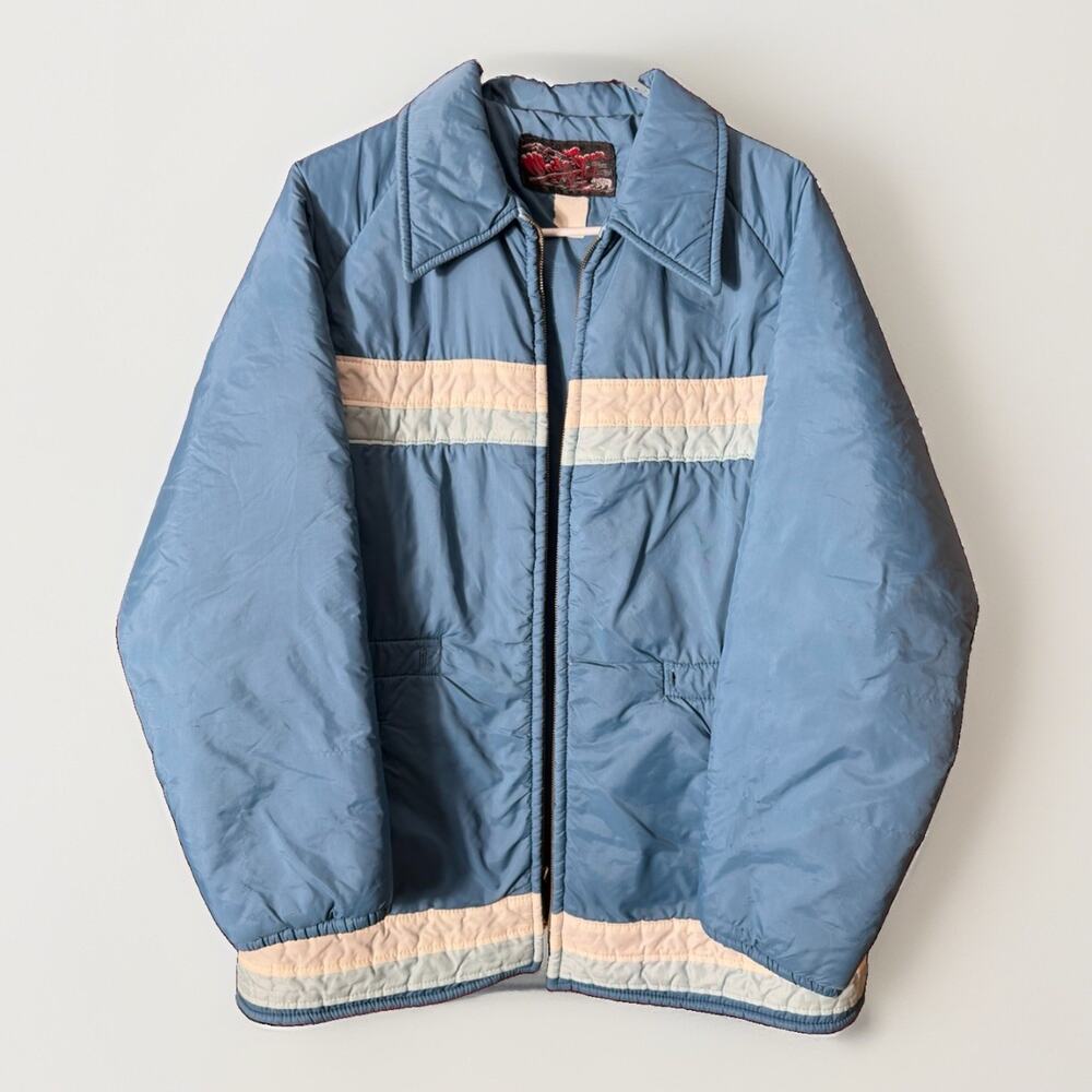 White Bear of St. Paul Vintage 1970s Ski Jacket Blue Nylon Striped Color Block